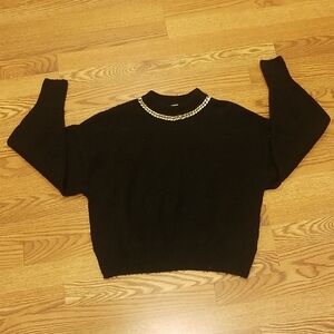 H&M Black Sweater with Gold Chain Accent